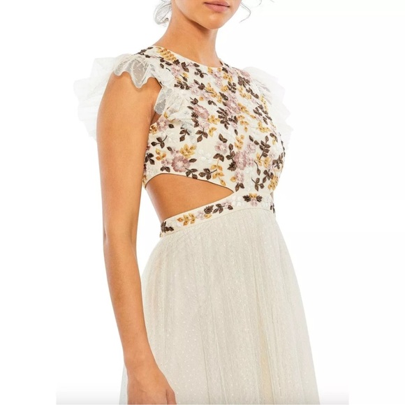 Mac Duggal 35106 Floral Embroidered Tiered Cutout Maxi Dress Size 8 - Picture 3 of 7